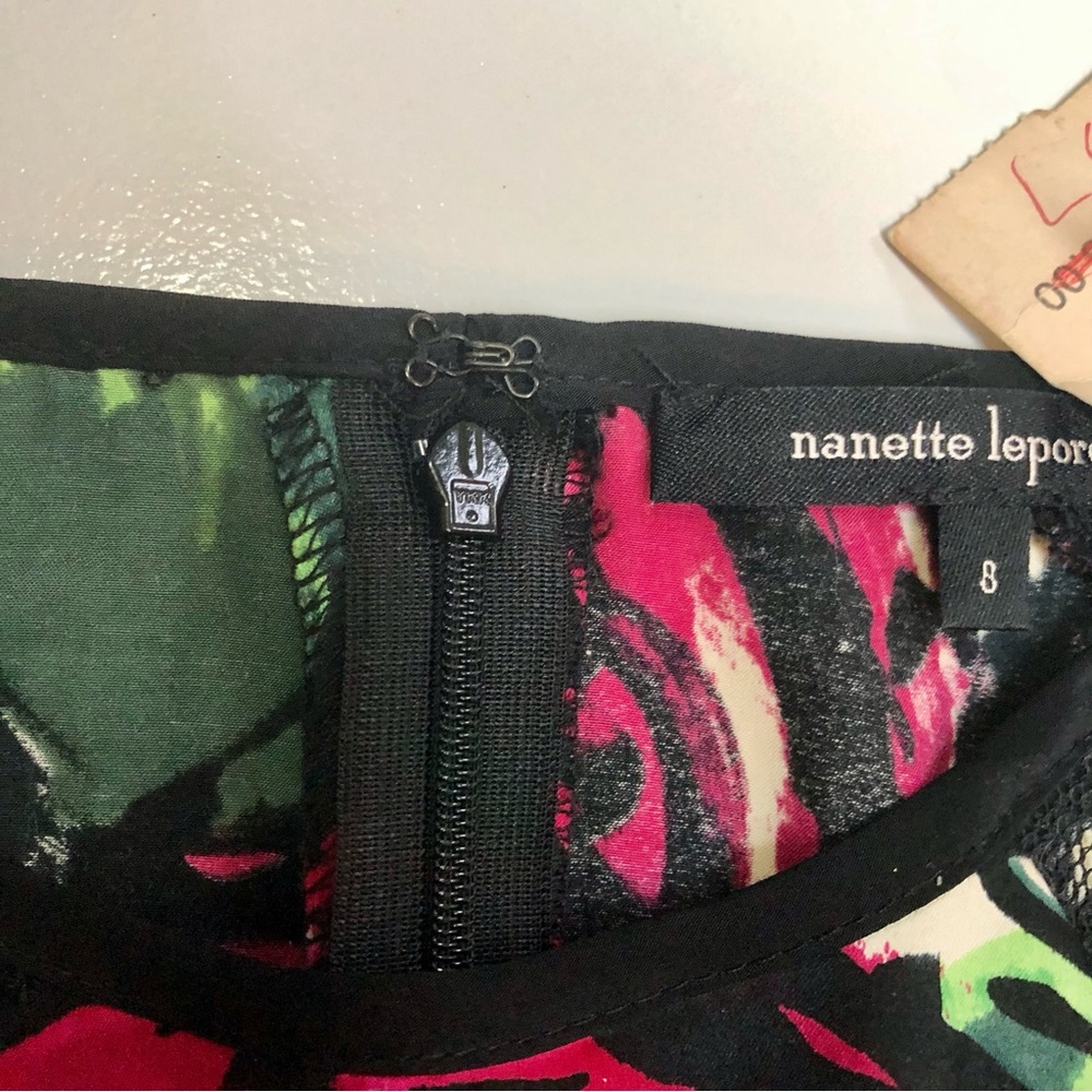 NWT Nanette Lepore Daring Rose Silk Sheath Mini Dress Sheer Mesh Panels Floral 8 - Picture 10 of 12